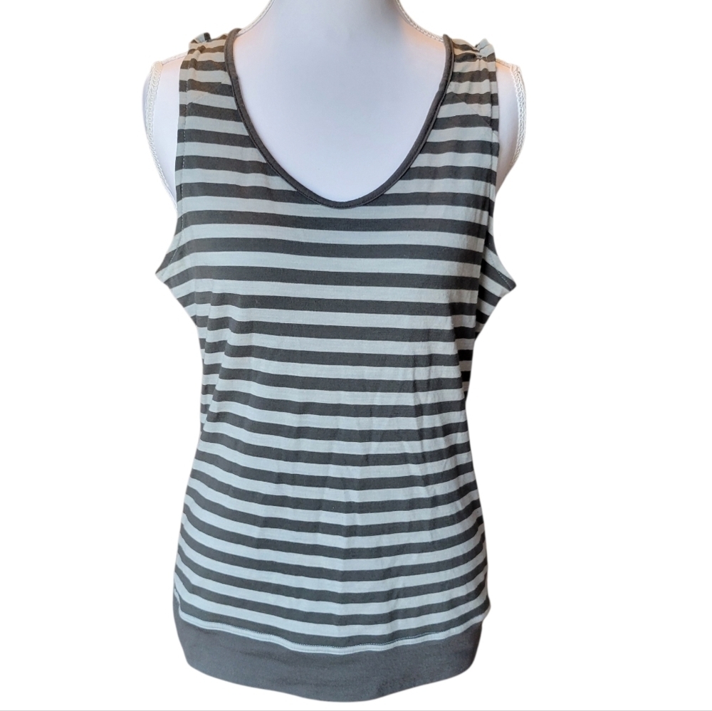 Smartwool 100% Merino Wool Gray Stripe Sleeveless Tank Top - Picture 2 of 8